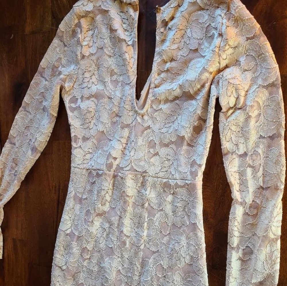 Ivory and gold lace dress